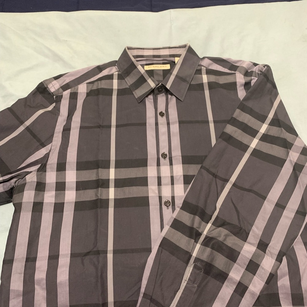 Burberry Men's Black and Gray Checkered Shirt